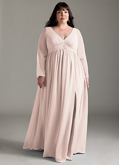 Azazie Teton Maternity Bridesmaid Dresses A-Line Long Sleeve Chiffon Floor-Length Dress image9