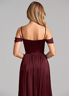 Azazie Raisa 신부 들러리 드레스 A라인 오프 더 숄더 스트레치 새틴 바닥 길이 드레스 image2