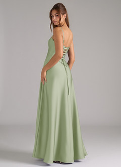 Azazie Valentine Robes de demoiselle d'honneur Robe Trapèze en Satin extensible Corset Vert Sauge image2