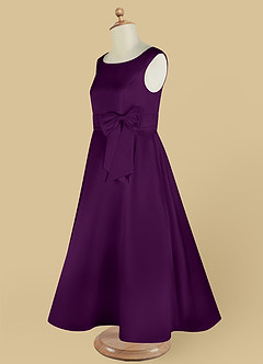 Azazie Lindy Flower Girl Dresses Grape A-Line Pleated Matte Satin Dress image15