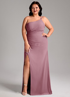 Azazie Eren Bridesmaid Dresses Vintage Mauve Sheath One Shoulder Chiffon Dress image8
