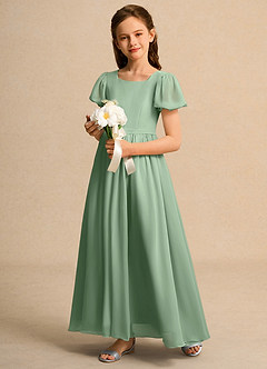 Azazie Lilia Girls Formal Blumenmädchenkleider A-Linie mit ärmel Chiffon Kleid Matcha image3