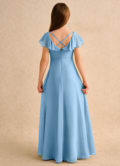 Azazie Nari Girls Formal Robe Demoiselle D'honneur Fillette Robe Trapèze en Mousseline de soie avec manches Acier Bleuté image7