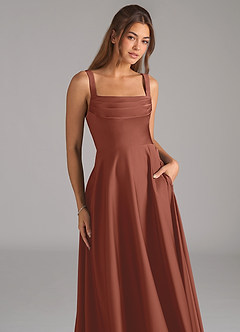 Azazie Shaude Brautjungfernkleider A-Linie Plissee Stretch-Satin Kleid Rotbraun image2