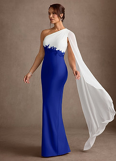 Azazie Alexandra vestidos de madre de la novia Vestido Azul Real de Crepé elástico de Corte Recto con Un hombro image2