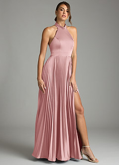 Azazie Zienna Venta Final Vestido de Rosa Polvorienta de Satén Elástico de Corte en A con Plisado image1