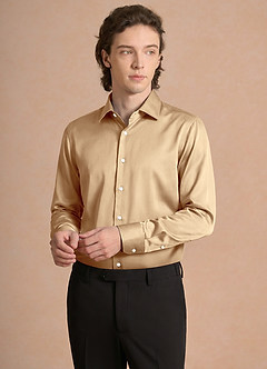 front Julian Champagne Stretch Satin Dress Shirt