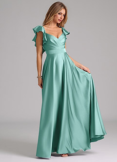 Azazie Leilani Bridesmaid Dresses Aqua A-Line Ruched Stretch Satin Dress image4