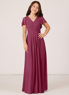 Azazie Peony Junior Mulberry A-Line Pleated Chiffon Dress image1