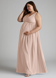 Azazie Yetta Maternity Bridesmaid Dresses A-Line V-Neck Gathered Chiffon Floor-Length Dress image10