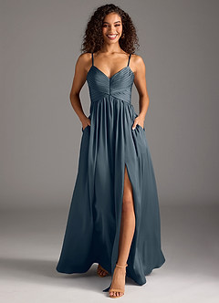 Azazie Alia Bridesmaid Dresses Twilight A-Line Pleated Stretch Satin Dress image5