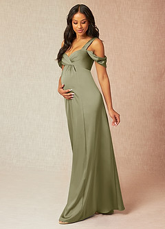 Azazie Rhea Vestidos de dama de honra para maternidade Vestir Linha A Plissado Comprimento do chão Cetim elástico image3