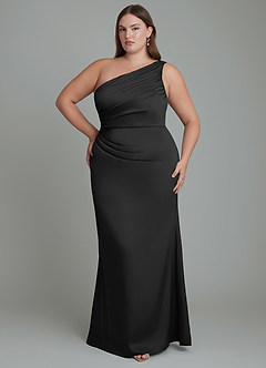 Azazie Akilah Bridesmaid Dresses Black Mermaid One Shoulder Stretch Satin Dress image8