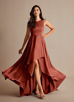 Azazie Niles Mère de la mariée Robes Robe Trapèze en Satin extensible Traînes Terracotta image2
