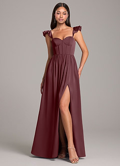 Azazie Denisse Bridesmaid Dresses Sangria A-Line Ruched Stretch Satin Dress image1