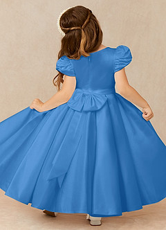 Azazie Jewel Flower Girl Dresses Blue Jay Ball-Gown Pleated Matte Satin Dress image2