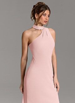 Azazie Seona Robes de demoiselle d'honneur Robe Sirène en Mousseline de soie Asymétrique Rose Poudré image6