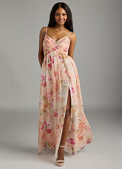 Azazie Alia Bridesmaid Dresses Abstract Bouquet Floral A-Line Pleated Chiffon Dress image1
