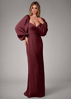 Azazie Sonata Bridesmaid Dresses Cabernet Sheath Long Sleeve Stretch Satin Convertible Dress image4
