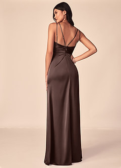 Azazie Aqua Jurken voor bruidsmeisjes Jurk van Stretch Satijn met A-Lijn V-hals geplooid Ganache image2