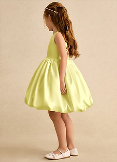 Azazie Nirvana Robe Demoiselle D'honneur Fillette Robe Princesse en Mat Satiné Rayé Sorbet Citron image4