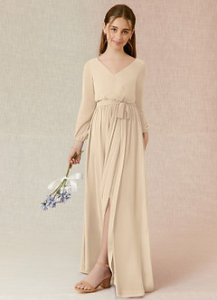 Azazie Angelica Junior Champagne A-Line Pleated Chiffon Dress image5