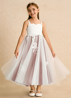 Azazie Coraline vestidos de niña de las flores Vestido de Marfil Oro Rosa de Encaje de Corte En A image3