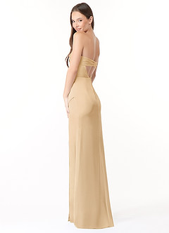Azazie Leonis Bridesmaid Dresses Gold Mermaid Pleated Stretch Satin Convertible Dress image7