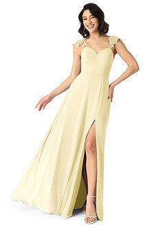 Azazie Everett Bridesmaid Dresses Lemon Sorbet A-Line V-neck Ruched Chiffon Dress image1