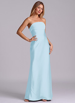 Azazie Ailanie Robes de demoiselle d'honneur Robe Fourreau en Satin extensible Sans bretelle Bleu Ciel image5