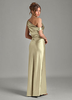 Azazie Emerson Bridesmaid Dresses Moss Green Mermaid Off the Shoulder Metallic Satin Dress image6