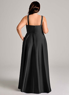 Azazie Shaude Bridesmaid Dresses Black A-Line Pleated Stretch Satin Dress image13
