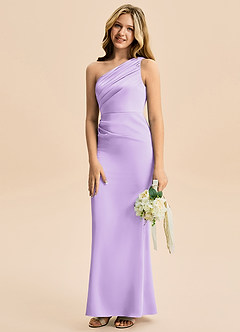 Azazie Akilah Junior Skede Plisseret Stræk satin Gulv-længde Junior brudepige Kjole image5