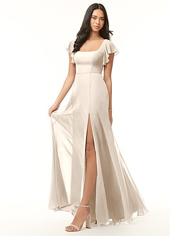 Azazie Bondi Bridesmaid Dresses White Alabaster A-Line Ruffled Chiffon Dress image4