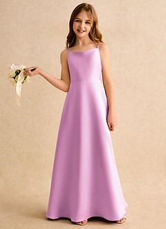 Azazie Joella Girls Formal Flower Girl Dresses Candy Pink A-Line Pleated Matte Satin Dress image2