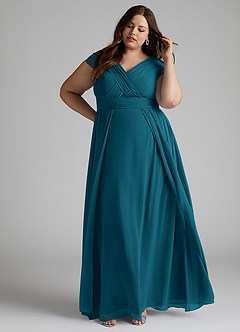 Azazie Organa Bridesmaid Dresses Ink Blue A-Line Pleated Chiffon Dress image8