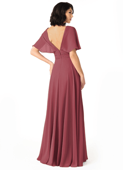 Azazie Pamela Jurken voor bruidsmeisjes Jurk van Chiffon met A-Lijn V-hals geplooid Merlot image2