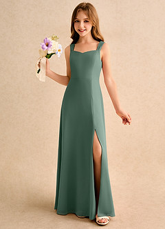 Azazie Makani Girls Formal Abiti da Ragazza di Fiori Abito A-Line in Chiffon Scollo a Cuore Eucalipto image1