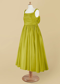 Azazie Cutie Pie Flower Girl Dresses Lemongrass A-Line Pleated Matte Satin Dress image9