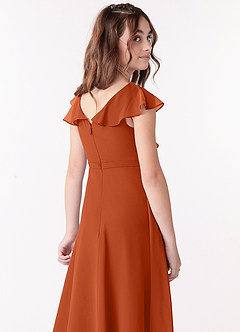 Azazie Posie Junior A-Linie Gestreift Chiffon Kleid Gebranntes Orange image5