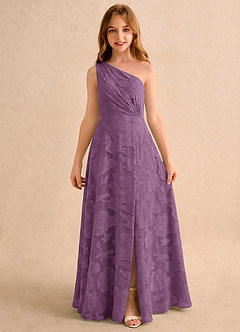 Azazie Pudles Girls Formal Robe Demoiselle D'honneur Fillette Robe Trapèze en Blumen-Burnout Asymétrique Glycine image4