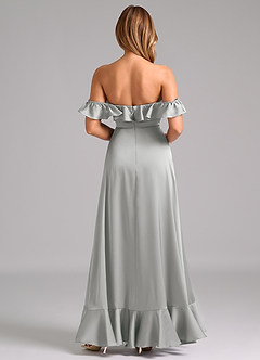 Azazie Lyra Bridesmaid Dresses Silver A-Line Off the Shoulder Stretch Satin Convertible Dress image6