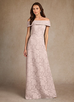 Azazie Medford Mother of the Bride Dresses Blushing Pink A-Line Off the Shoulder Floral Burnout Dress image4