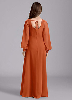Azazie Bondi Junior Burnt Orange A-Line Blouson Chiffon Dress image2