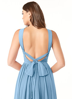 Azazie Dionne Bridesmaid Dresses Steel Blue A-Line Corset Chiffon Dress image3