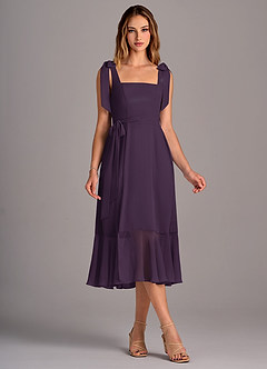 Azazie Deb Bridesmaid Dresses Plum A-Line with Pockets Chiffon Convertible Dress image5