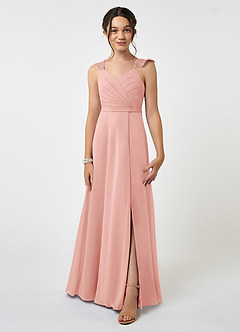 Azazie Emily Junior Dusty Rose A-Line Ruched Chiffon Dress image1