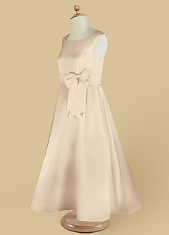 Azazie Lindy Flower Girl Dresses Champagne A-Line Pleated Matte Satin Dress image15