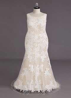 Azazie Judith Vestidos de novia Vestido de Blanco Diamante Champán de Tul de Corte Sirena con Lentejuela image10