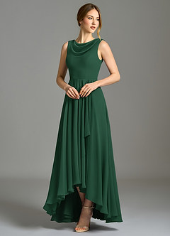 Azazie Wonderland Bridesmaid Dresses Dark Green A-Line Pleated Chiffon Dress image3